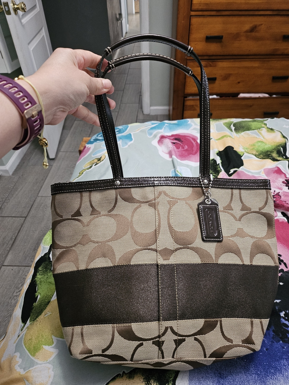 Coach Y2K Signature Jacquard Brown Khaki Logo Handbag Purse F13548
